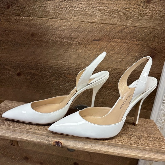 Paul Andrew White Patent Leather Slingback Heels – Size 39 - Picture 2 of 10